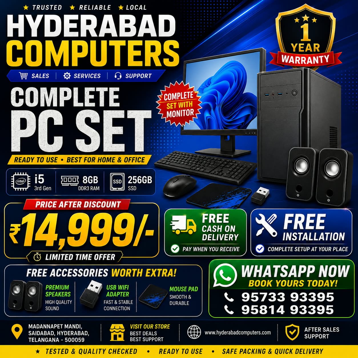 Intel Core i5 3rd Gen complete PC set with monitor offer, priced at 14,999 rupees