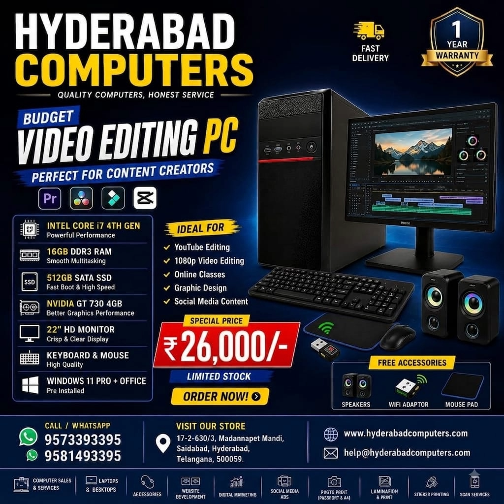 Budget video editing PC with Intel Core i7 4th Gen, priced at 26,000 rupees