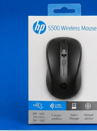 HP S500 wireless mouse box front view