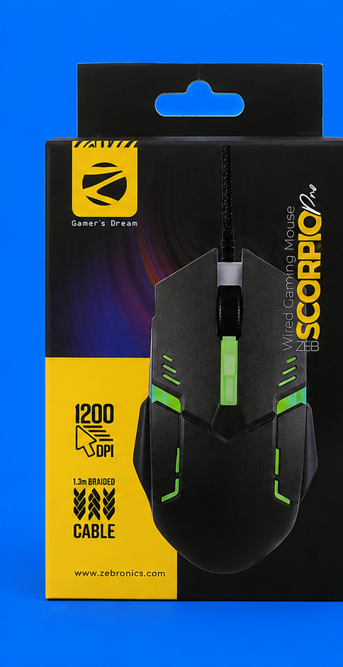 Zebronics ZEB-Scorpio Pro wired gaming mouse box front view